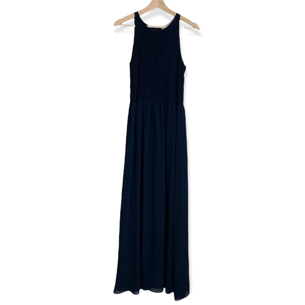 Michael Kors Navy Blue Scoop Neck Ruched Flowy Maxi Dress | Size Small